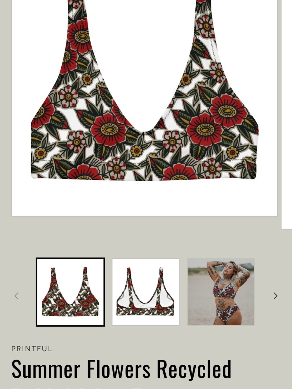 Red Floral Triangle Bikini Top - Women's Swim